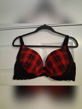 Torrid Red Plaid Lace Push-Up Bra with Black Trim, Size 40DD